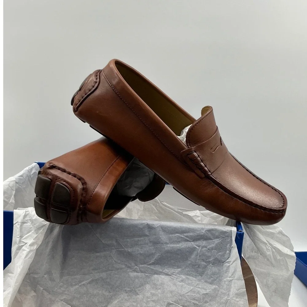 Vince Camuto Esmar Mens Brown Leather Penny Loafer Driving Mocs VY-ESMAR 9.5M